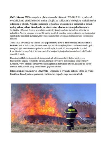 PÁLENÍ TRÁVY,LISTÍ a VĚTVÍ AKTUÁLNĚ