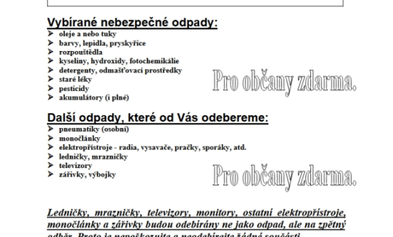 Svoz nebezpečného odpadu duben 2025